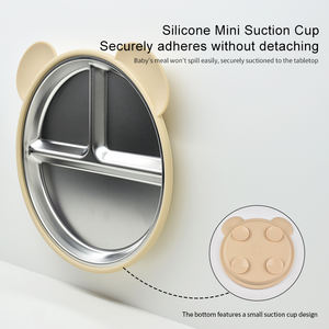 Nouvelle Assiette à Ventouse Ours Cartoon 2026 pour Enfants, Sans BPA, en Acier Inoxydable 304, avec Manchon en Silicone, Compatible Lave-Vaisselle, Ensemble Repas - Product Image 4