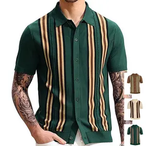 High quality customized men's green stripe breathable short sleeved boy's T-shirt