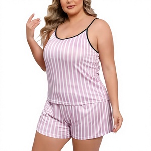 Women Elegant Striped Satin Lounge Set Sleeveless Cami Shorts Summer Sleepwear Elastic Waist 2-Piece Casual Wear Front Logo - Product Image 5
