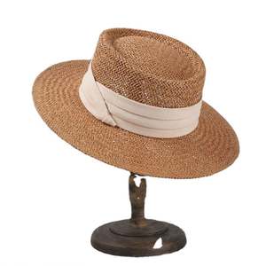 Chapeau de soleil de plage unisexe en paille tressée style canotier pour femmes et hommes, avec 3 rubans décoratifs tressés – Nouvelle collection été très tendance - Product Image 2