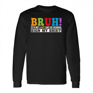 Maglietta a maniche lunghe per bambini, ultimo giorno di scuola, girocollo unisex in cotone con stampa digitale, top per feste di laurea - Product Image 3