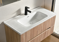 Meuble-lavabo mural moderne en céramique avec miroir LED intégré, résistant à l'eau et respectueux de l'environnement