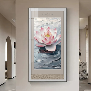 Poster <span class=keywords><strong>decorativo</strong></span> per soggiorno in stile nordico con <span class=keywords><strong>un</strong></span> elegante motivo a loto e texture in pelle sul muro - Product Image 1