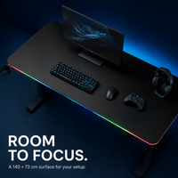 Bureau de Gaming Électrique AOR à Double Moteur 140x70, Hauteur Réglable, LED ARGB RGB, Charge 150kg, Porte-Gobelet, Crochets, Vente en Gros Usine