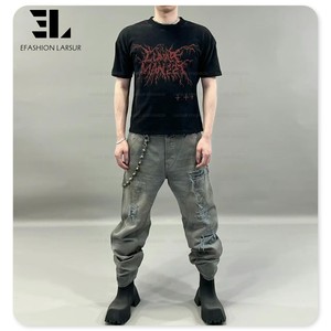 LARSUR <span class=keywords><strong>Pantalon</strong></span> de charpentier personnalisé en toile double genou avec lavage de détresse en usine <span class=keywords><strong>Pantalon</strong></span> de travail tactique patchwork <span class=keywords><strong>Pantalon</strong></span> cargo évasé - Product Image 5