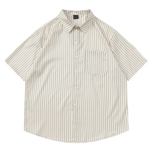 YPRS Herren Japanisches Minimalistisches Gestreiftes Kurzarm-Hemd |   Sommerliches, lockeres, übergroßes, leichtes Freizeithemd - Product Image 5