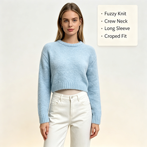 Maglione da Donna <span class=keywords><strong>Jenna</strong></span> OEM & ODM Personalizzato Colore Giallo Collo a R Manica Lunga Vestibilità Ampia Alta Qualità Casual Vendita all'Ingrosso - Product Image 5