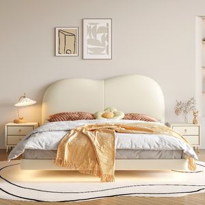 Lit double Yisi de style italien avec <span class=keywords><strong>dossier</strong></span> nuage <span class=keywords><strong>suspendu</strong></span>, cadre en <span class=keywords><strong>bois</strong></span> massif, acier inoxydable, moderne et minimaliste, en cuir - Product Image 6