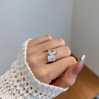 Linlang S925 Cincin Pernikahan Berlapis Kaca untuk Wanita, Bertatahkan Batu Alam Berlian Karat Tinggi Zirkon Motif Bunga Es yang Modis