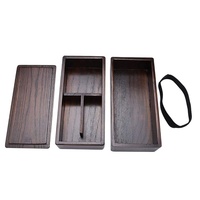 Boîte à lunch traditionnelle japonaise à double couche en bois sculpté en forme de rectangle pour pique-nique et sushi pour repas en plein air
