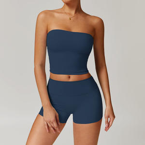 Grosir kustom Logo kualitas tinggi mewah penjualan laris indah belakang dan ketat mulus Gym bernafas cepat kering 2 potong Set wanita - Product Image 2