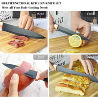 Ensemble de 6 couteaux de cuisine en acier inoxydable 3Cr13 avec revêtement antiadhésif, couteau de chef, couteau à découper et couteau utilitaire pour la cuisine à domicile