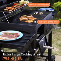 Parrilla de Carbón Extra Grande para Exteriores, Resistente, con Bandejas para Carbón y Mesa Lateral Plegable