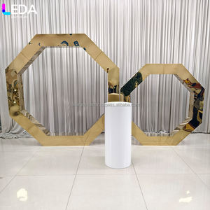 LEDA Miroir octogonal Toile de fond en métal doré Arche de mariage Support floral pour la décoration d'événements - Product Image 1