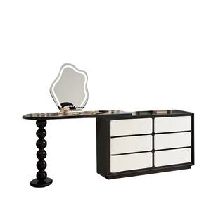 Coiffeuse moderne haut <span class=keywords><strong>de</strong></span> gamme noire avec miroir éclairé, en bois massif, intégrée à une armoire <span class=keywords><strong>de</strong></span> <span class=keywords><strong>chevet</strong></span> et un meuble d'angle rétractable pour salon - Product Image 5