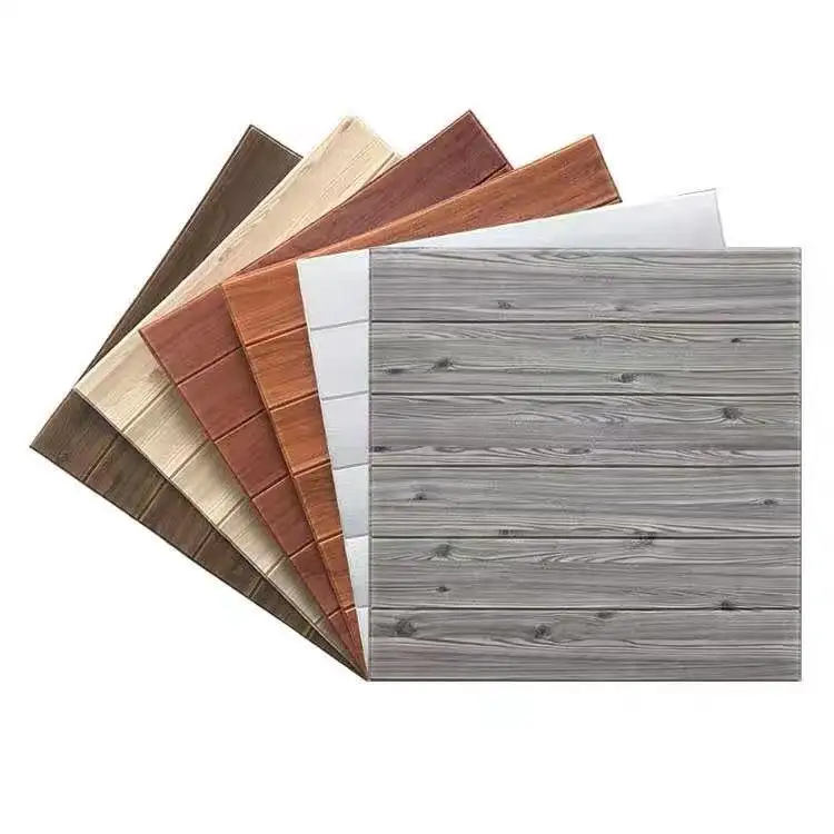 Stok Kertas Dinding 3D Perekat Diri Grosir Panel 3d Dinding Warna Polos Butir Kayu Imitasi Bahan Busa Xpe 0.25-8MM