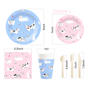 DAMAI Animal Themed Pink and Blue Party Tableware Set Disposable <b>Paper</b> Plates Cups Napkins for Birthday Event Tableware Set - Product Image 5