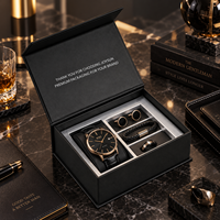 Scatola Magnetica Rigida Nera Opaca Riciclabile con Foglio d'Argento Personalizzato a Forma di Libro per Set di Orologi di Lusso da Uomo