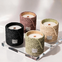 Luxuriöse geflochtene Rattan-Duftkerze aus Sojawachs mit Holzdocht für modernes Boho-Dekor, Großhandel, Eigenmarke, Premium-Set