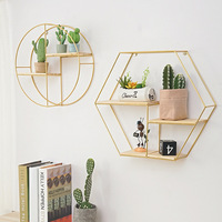 Nouveau design Présentoir mural hexagonal flottant en métal en fer rétro Étagère murale décorative artisanale