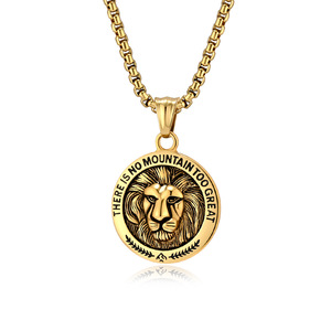 Collier avec médaille tête <span class=keywords><strong>de</strong></span> lion gravée sur mesure en acier inoxydable, pendentif rond avec citation inspirante, chaîne à maillons pour homme et femme - Product Image 3