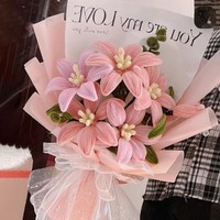Bouquet de tulipes torsadées fait main, rose romantique, enveloppé d'une lumière chaude, cadeau pour petite amie, Saint-Valentin