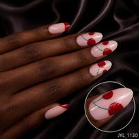 Faux ongles à presser en amande cerise, rouge brillant, design personnalisé, faits à la main, OEM ODM, vente en gros, ongles artificiels