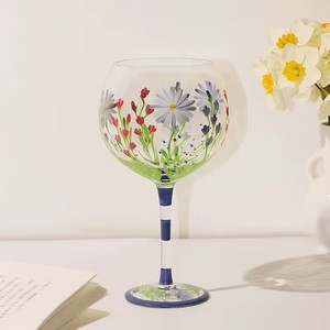 Gobelets en verre peints à la main L Verres à vin vintage Peinture à la main Verre à vin <span class=keywords><strong>Dessin</strong></span> à la main Fleur Gin Tonic Tasse à boire - Product Image 4