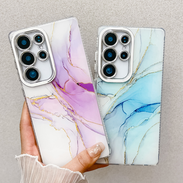 Electroplated IMD Marble Pattern Phone Case for Samsung S25 S24 S23 Ultra Luxury Cell Phone Case for iPhone 16 15 14