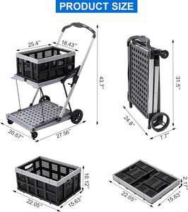 2-laags Inklapbare Winkelwagen Twee-Laags Vouwwagen Met Kratten, Meervoudig Gebruikswagen Verstelbare Draagbare <span class=keywords><strong>Trolley</strong></span> - Product Image 5
