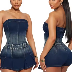 Vestidos de Mezclilla Personalizados de Alta Calidad para Mujer, Escote Sexy sin Tirantes, Estilo Vintage, Lavado Ácido, Vestido Corto Ajustado de Verano - Product Image 2