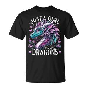 Camiseta Just A Girl Who Loves Dragons con diseño de dragón, color negro, ajuste unisex - Product Image 1
