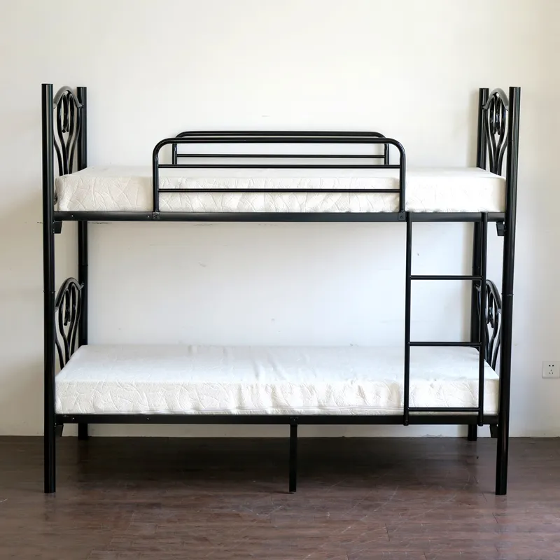 America Style Twin Twin Double Decker Metal Frame Dormitory Beds Black Bunk Bed