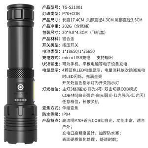 Lampe torche LED portable haute puissance Strong Wolf, 2200 mAh, rechargeable par USB, éclairage extérieur - Product Image 2