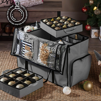 Boîte de rangement pour décorations de Noël, zone extensible réglable pour figurines et compartiments, capacité de 73 décorations de Noël