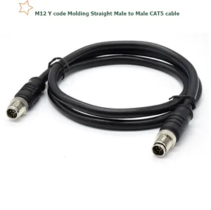 M12 Y Coding 8pin Male Female Straight Right Angle CAT5 Hybrid Overmolded Cable Panel Mount Waterproof M12 Y Code Connector