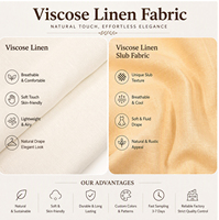 Hazır %80 Viskon %20 Keten 185gsm 140cm Slub Dokuma Kumaş Bayan Yazlık Giyim Keten Viskon Karışımı Kumaş