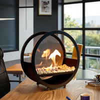 Cheminée d'intérieur semi-circulaire en métal à bioéthanol, modèle OEM/ODM, mini foyer de table à flamme réelle, chauffage à brûleur intégré, vente chaude