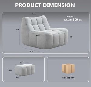 <span class=keywords><strong>โซฟา</strong></span>บีนแบ็กแบบปรับเปลี่ยนได้ 1 ที่นั่ง พร้อมออตโตมัน - เก้าอี้พักผ่อนแสนสบายสำหรับห้องนั่งเล่น ห้องนอนในอพาร์ตเมนต์ - Product Image 2