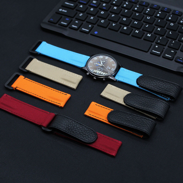 YUNSE New Straps Replacement Leather Canvas Watch Strap 20mm Hook and Loop Nylon Watch Band with Verlco