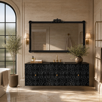 Meuble-lavabo mural noir en dalle de pierre à fermeture douce avec miroir LED intelligent pour hôtel, 47 pouces, directement de l'usine