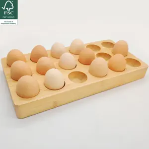 Soporte de madera para huevos YCZM para refrigerador, madera de caucho Premium/madera de acacia, Bandeja para Huevos de encimera de 18 agujeros para almacenamiento de huevos