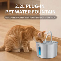 Distributeur d'eau intelligent pour animaux de compagnie 2,2 L, 2 modes de débit d'eau, filtration multi-étapes pour une eau purifiée, construction en acier inoxydable 304