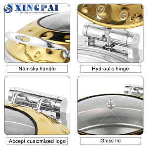 XINGPAI Fournitures <span class=keywords><strong>de</strong></span> restaurant et d'hôtel Chauffe-plats martelés en acier inoxydable <span class=keywords><strong>de</strong></span> luxe en or avec couvercle en verre - Product Image 5