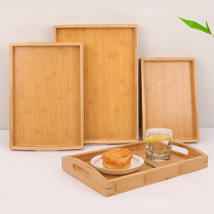 Bamboo Serving Trays 46x33cm 40x28cm 33x22cm With Handle For Tea <b>Coffee</b> Hotel Use - Product Image 2