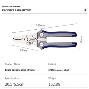 Coupe-câbles pour électricien, coupe-fils et câbles spécial, qualité industrielle, acier inoxydable, dénudeur de fils multifonction - Product Image 3
