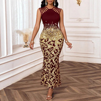 Vestido sin Mangas de Punto con Estampado Vintage para Mujer, Estilo Europeo Americano, Comercio Exterior, Sitio Web Independiente, Transfronterizo, Elegante