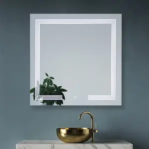 Moderne Aanraaksensor 80Cm Vierkante Wandmontage Badkamer Led Spiegel Met Licht Verlichte Slimme Badkamerspiegel