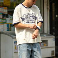 T-shirts en gros, streetwear décontracté, 100% coton, col patchwork, imprimé vintage, t-shirt pour hommes, fabricants de vêtements
