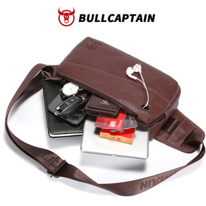 BULLCAPTAIN Bolso de Cintura y Bandolera de Cuero Genuino para Hombre, 7 Pulgadas, Vintage, Impermeable, con Cierre de Cremallera, Bolsillo para Teléfono en Forma de Barril, a la Moda - Product Image 3